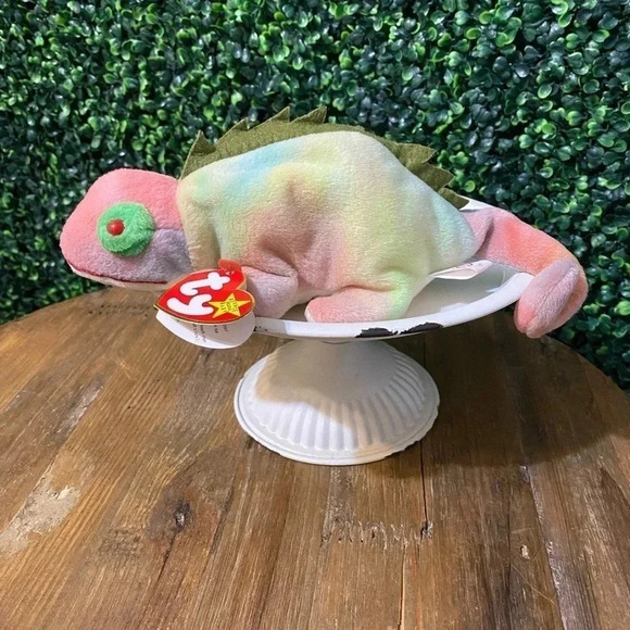 RARE Ty Beanie Baby - Iggy the Iguana with Tie Dye Fabric & Tag Errors - Picture 2 of 11